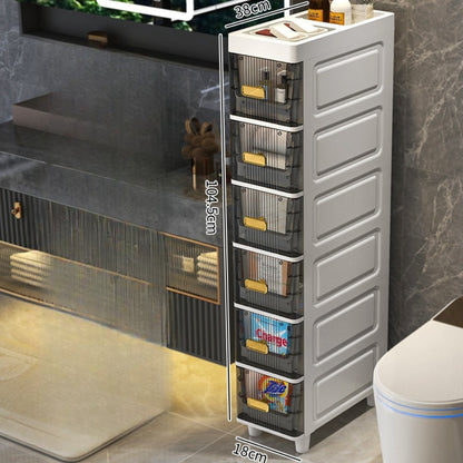 3/4/5/6 Tier Plastic Storage Bins with Drawer - Kitchen Narrow Shelf Storage Cabinet, Stackable Containers, Organizer System for Closet, Bathroom, Home, Office, Dorm