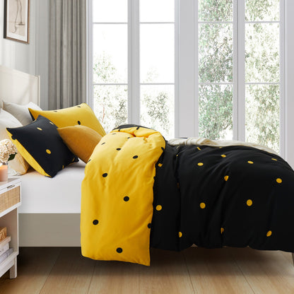 3pcs Polka Dot Printed Reversible Duvet Cover Set - with Pillowcases Soft & Breathable Microfiber, Button Closer, Machine Washable, wrinkle free & Durable – perfect for Bedroom, Guest Room All Sizes Available