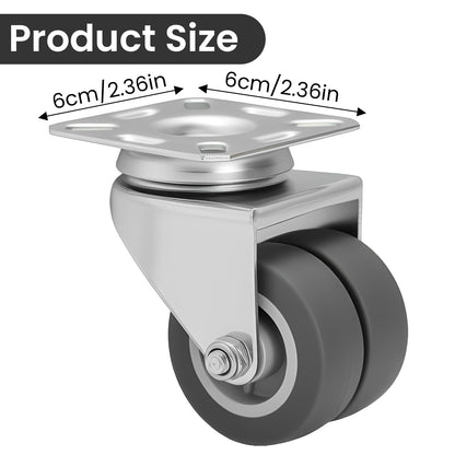 4pcs Casters Wheels 5.08 cm Heavy Duty Swivel Soft Rubber Roller with Brake for Platform Trolley Furniture Wheels