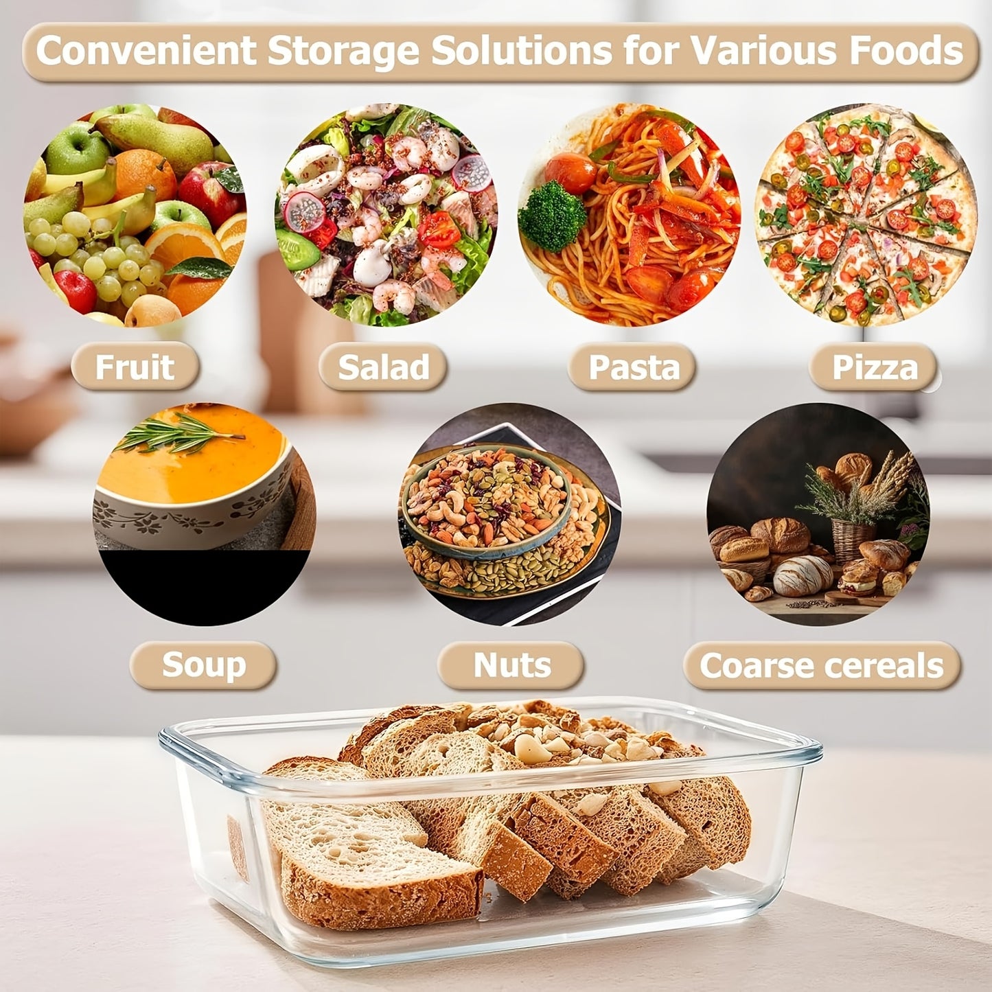 8pcs Glass Storage Container Set with Lids, Stackable, Leak-Proof Snap-Lock Seal, a Great Helper for Kitchen Storage, Suitable for Ovens, Microwaves, Refrigerators, And Dishwashers