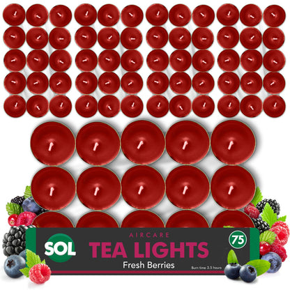 75 Pack Scented Tea Light Candles | Assorted Tealights with 5 Fragrances (Vanilla, Fresh Berries, Peach, Mountain Spring, Lavender) | 4 Hour Burn | Decorative Home & Gift Candle Set