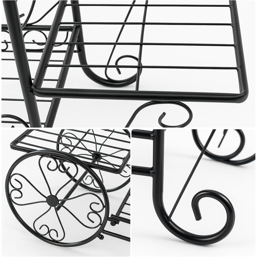 3 Tier Metal Plant Stand Indoor Outdoor – Vintage Bicycle Iron Flower Pot Display Rack for Garden, Balcony, Patio & Living Room – Holds 4 Pots, Rust-Resistant