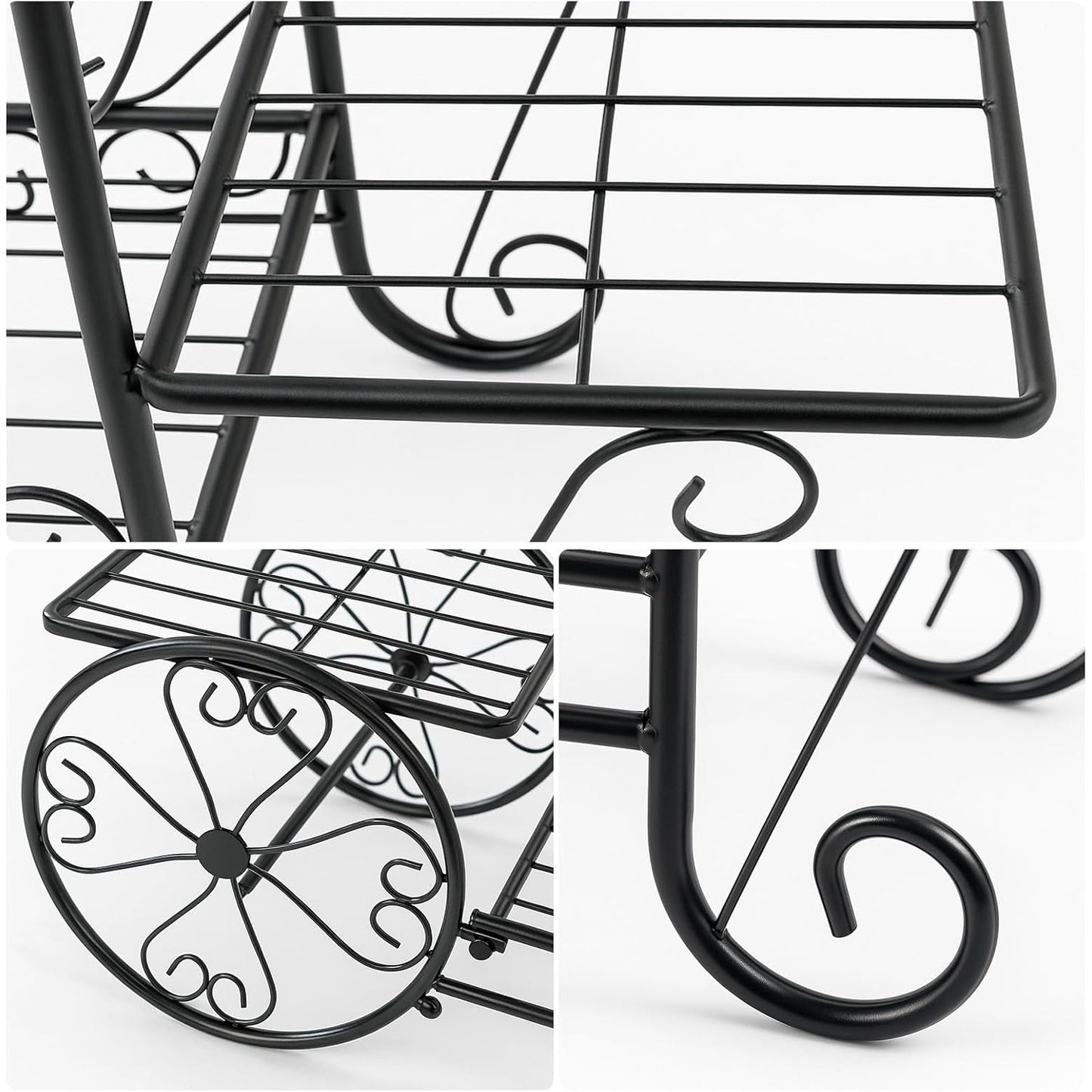 3 Tier Metal Plant Stand Indoor Outdoor, Decorative Flower Pot Display Rack Floor Standing Iron Planter Shelf for Garden, Balcony, Patio, Home Décor, Holds 4 Flower Pots