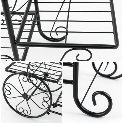 3 Tier Metal Plant Stand Indoor Outdoor, Decorative Flower Pot Display Rack Floor Standing Iron Planter Shelf for Garden, Balcony, Patio, Home Décor, Holds 4 Flower Pots