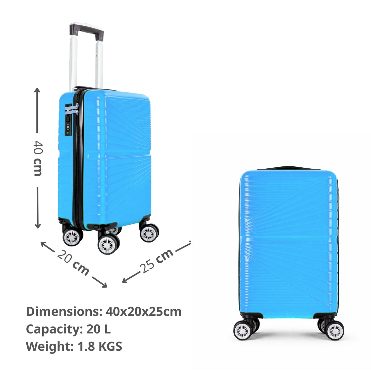 1611 RYANAIR UNDERSEAT CABIN TROLLEY CASE 40 X 25 X 20 CM DETACHABLE WHEELS