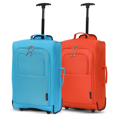 5 Cities Set of 2 Cabin Suitcases 21" / 55cm – Lightweight Carry On Trolley Bags with Wheels, Airline Approved Hand Luggage, 42L, 2 Year Warranty