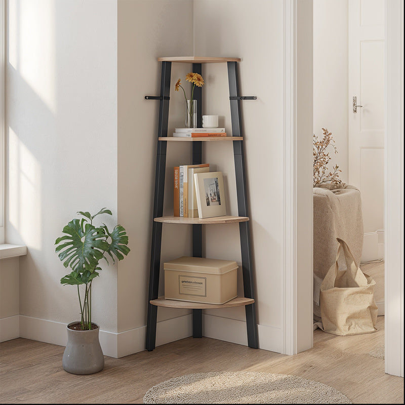 Corner Shelf, 4-Tier Corner Bookshelf, Storage Shelving Unit with Steel Frame