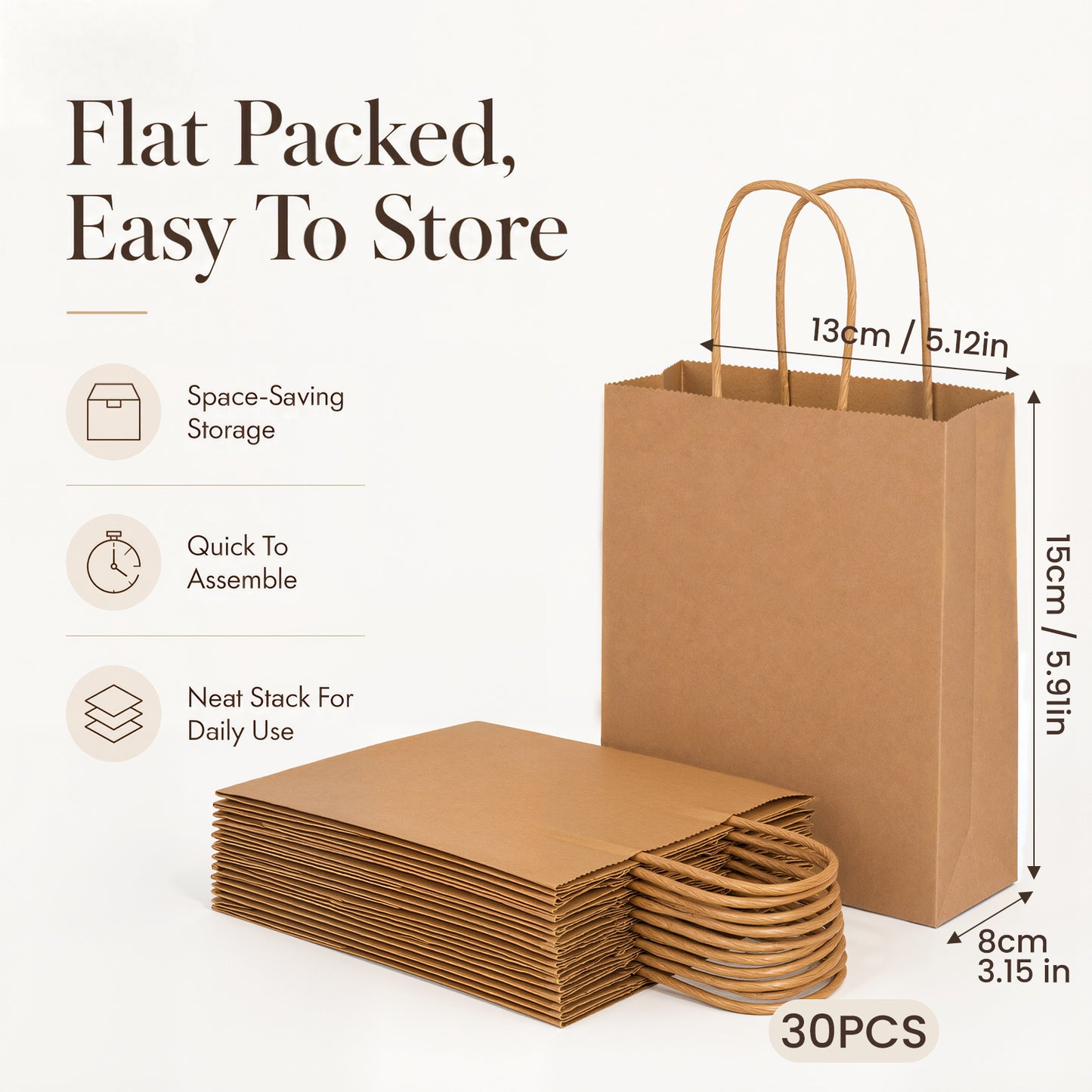 100-Pack Kraft Paper Bags with Handles – Ideal for Gift Wrapping, Parties, Holiday Celebrations & Retail Use