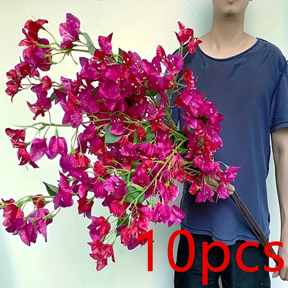 10pcs Artificial Bougainvillea Vines - Plastic Faux Flower Garland for Home, Wedding, Garden Decor, Perfect for Easter, Thanksgiving, Valentine's Day - No Pot Included