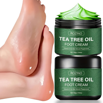 2pcs Tea Tree Oil Foot Cream, Rich in Vitamin E, Aloe Vera And Mint, Effectively Moisturizes Dry, Rough And Chapped Skin, Softens And Smooths The Skin, with a Long-Lasting Fresh Fragrance, for Foot Care