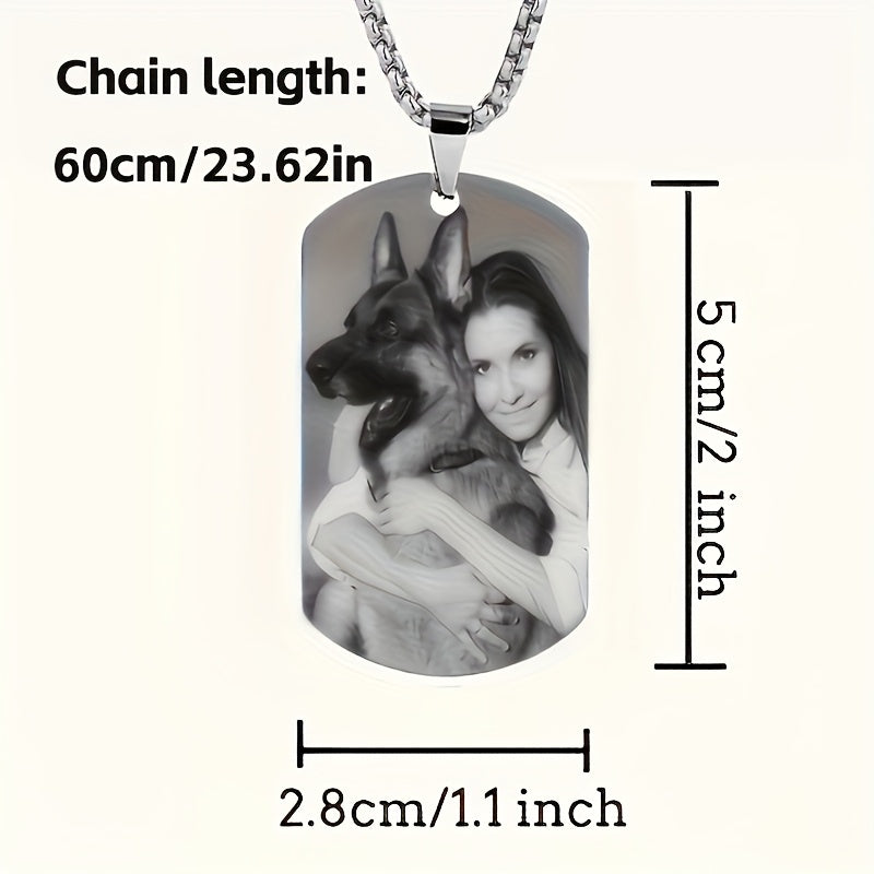 Custom Photo Dog Tag Pendant Necklace Personalized Engraved Text Gift for Lovers Fashion Style Unisex Ideal for Mother'S Day And Father'S Day