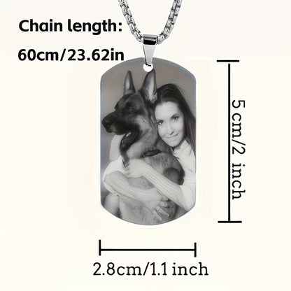 Custom Photo Dog Tag Pendant Necklace Personalized Engraved Text Gift for Lovers Fashion Style Unisex Ideal for Mother'S Day And Father'S Day