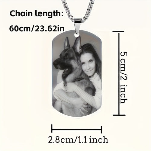 Custom Photo Dog Tag Pendant Necklace Personalized Engraved Text Gift for Lovers Fashion Style Unisex Ideal for Mother'S Day And Father'S Day