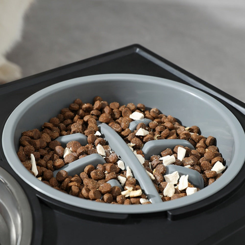 Elevated Dog Bowl Stand Height-Adjustable – Raised Feeder with Stainless Steel & PP Bowls for Small, Medium & Large Dogs, Anti-Slip Feeding Station, 45x26x27.5cm, Black