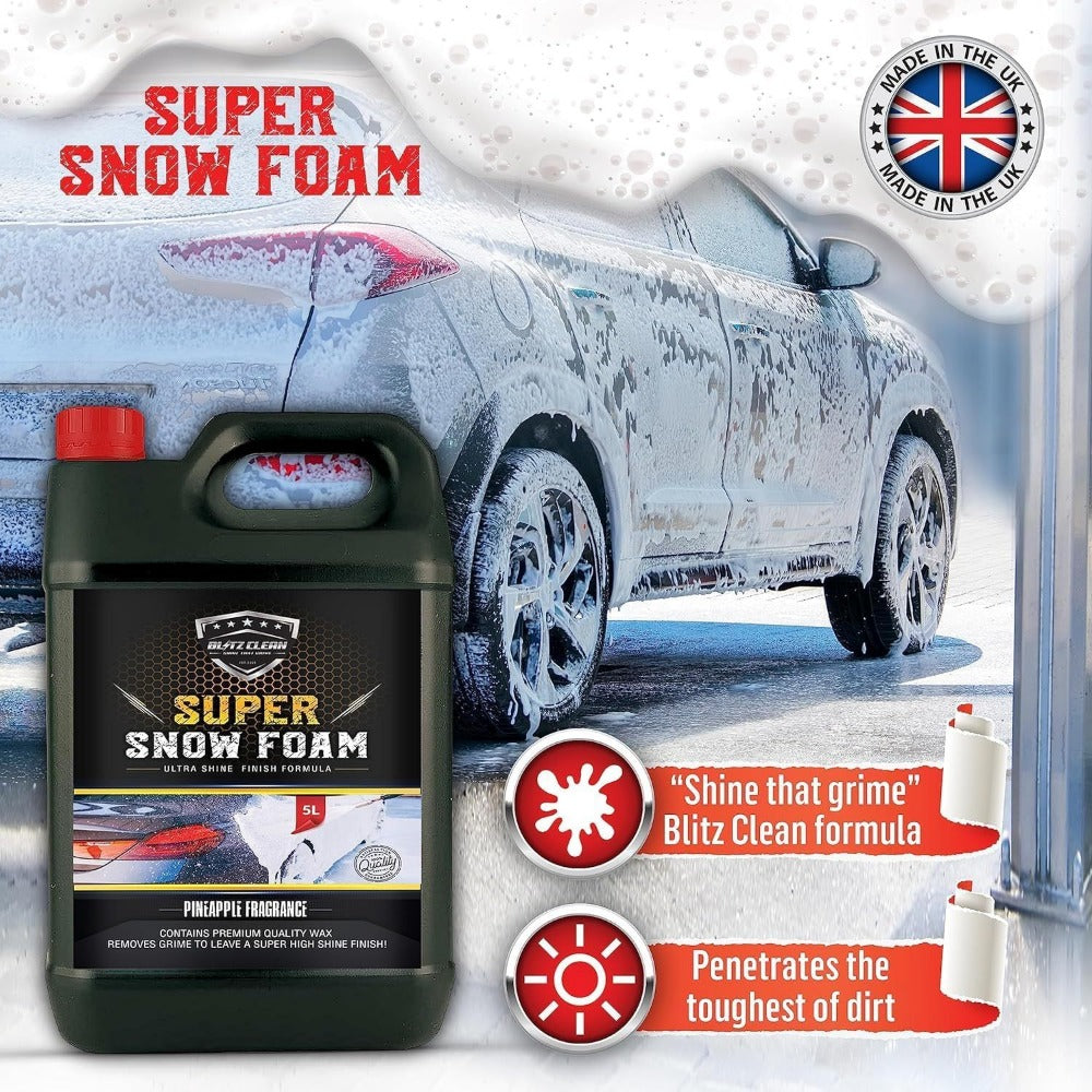 5L Snow Foam Full Kit with 2L Pump Up Snow Cannon Microfibre Wash Mitt and Drying Cloth for Car Van Caravan Detailing