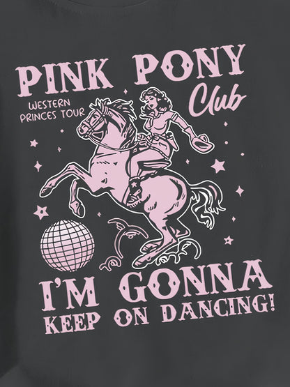 Girls' Casual Short Sleeve T-Shirt - Pink Pony Club Graphic "I'm Gonna Keep On Dancing" Single-Sided Print, Soft Polyester Blend, Comfort Fit Round Neck Top for Spring Summer Fall, Dance Gifts for Girls
