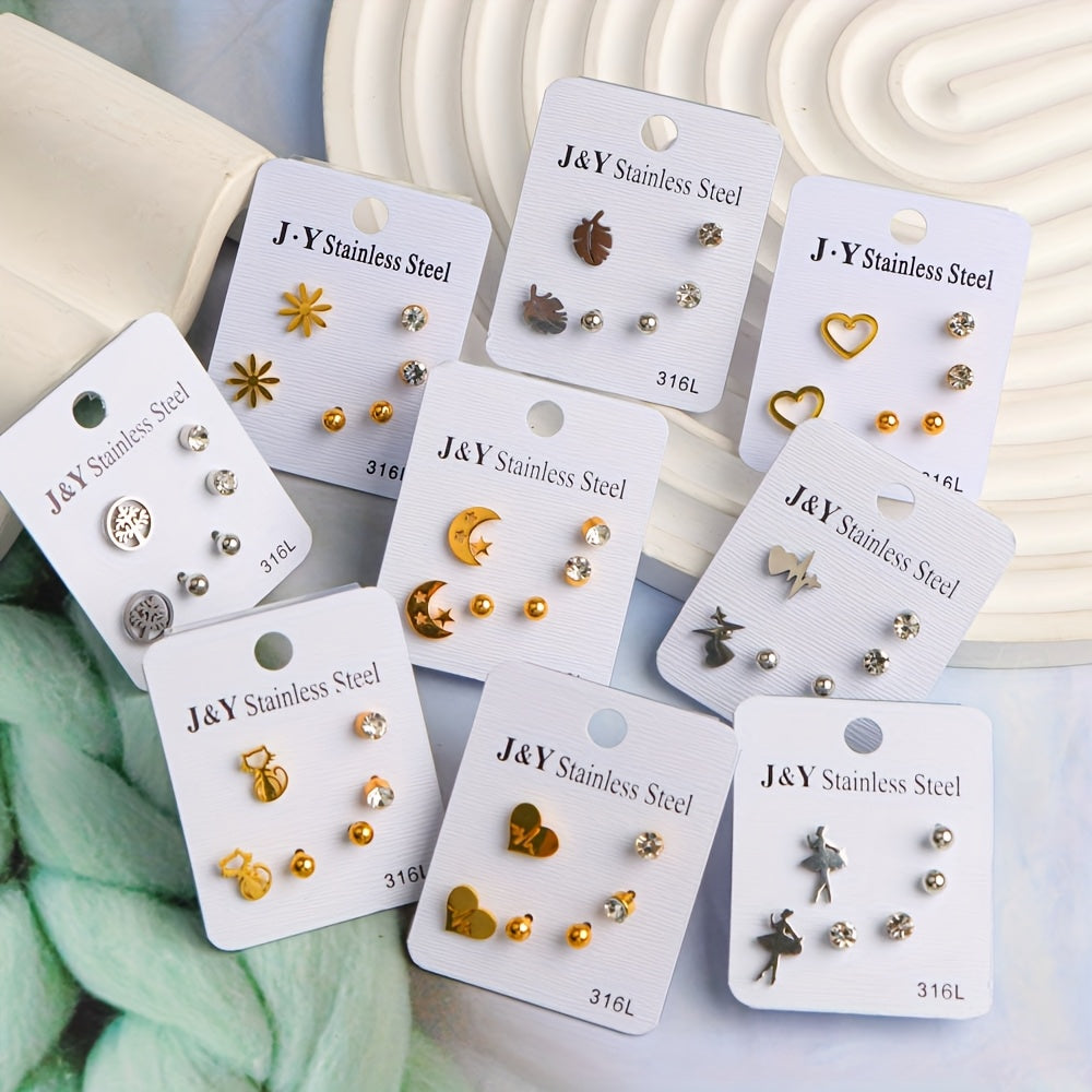 24-Pair Classic Minimalist Stainless Steel Stud Earrings Set, Versatile Fashion Jewelry Gift for Men and Women, Suitable for Daily Wear and Parties, Styles Randomly Selected