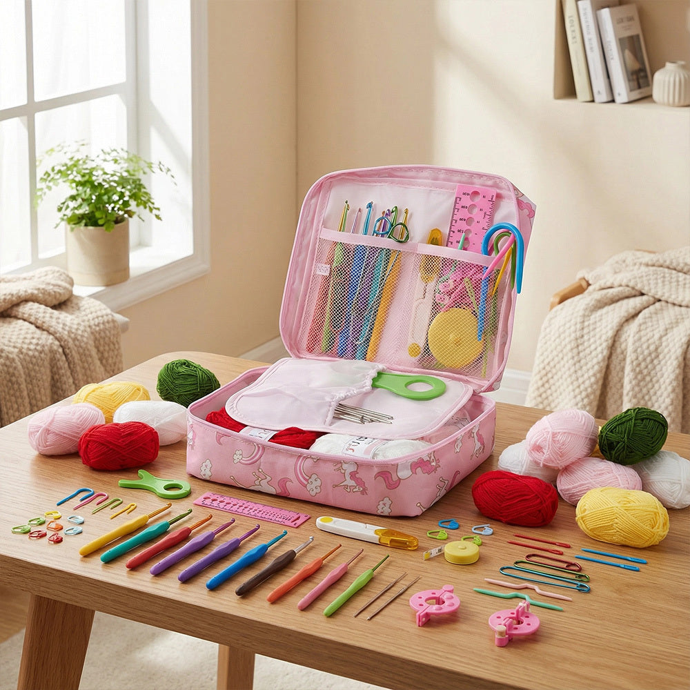 Crochet Kit for Beginners 59-Piece | Complete Set with Ergonomic Hooks, 5-Colour Yarn Balls & Zippered Storage Case | DIY Knitting Gift for Adults & Craft Enthusiasts