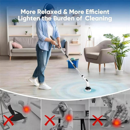 Cordless Electric Spin Scrubber 9-in-1 with Adjustable Long Handle & 9 Brush Heads – Rechargeable Power Cleaning Brush for Bathroom, Kitchen, Floor & Car | 3000mAh Full-Copper Motor, 2 Speeds, Extends to 54"