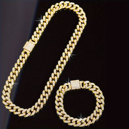 2pcs/Set Stylish Look Punk Style Necklace Bracelet Set,Trendy Hip Hop Style Jewelry Set Suitable for Men And Women