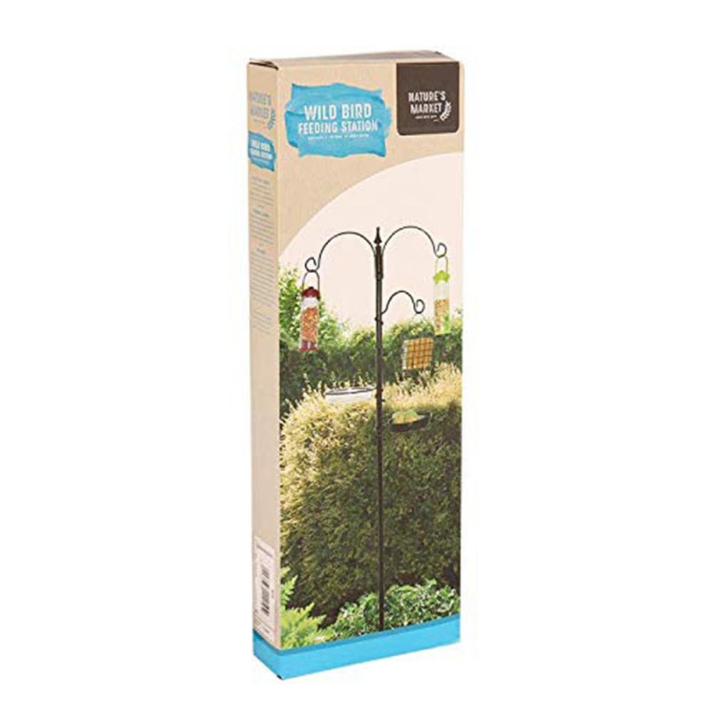 Garden Bird Feeding Station with 3 Brackets, Water Dish & Mesh Dish – Multi-Feeder Wooden Bird Table Stand for All Garden Birds | Attracts Wild Birds | UK