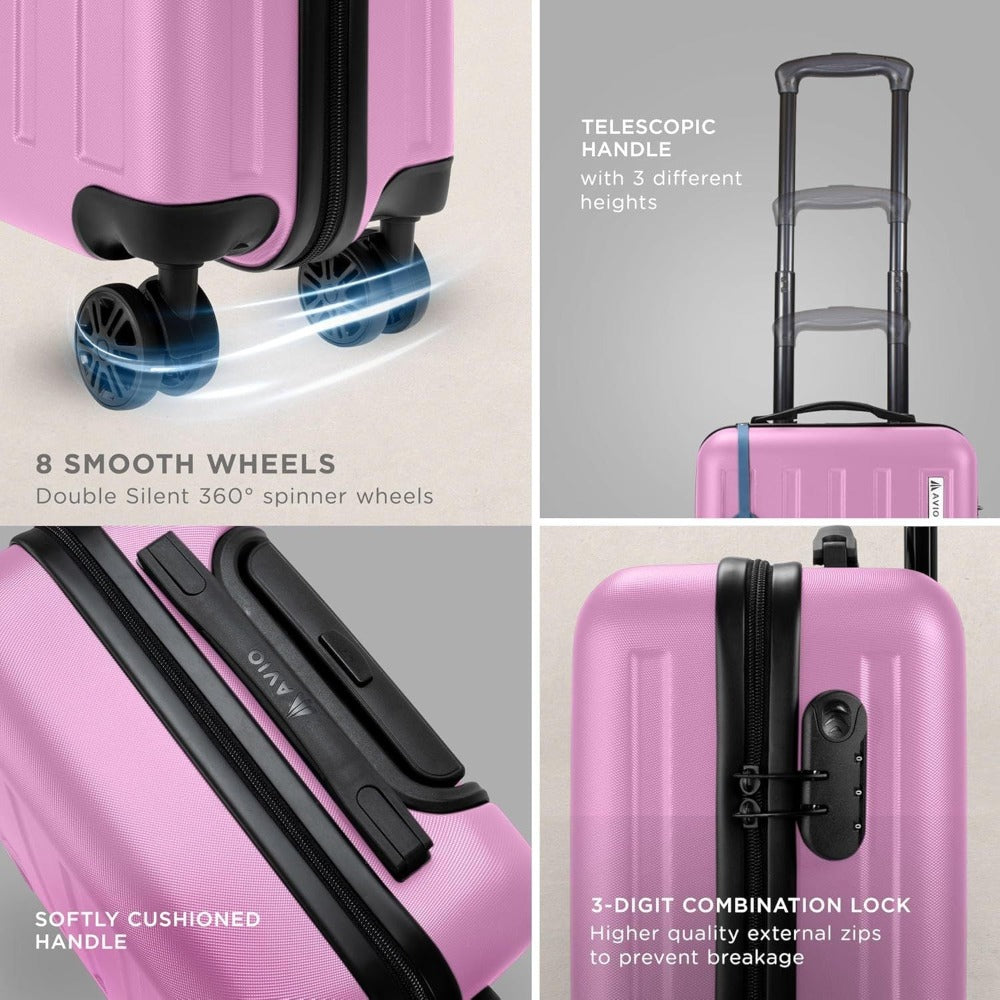 Cabin Suitcase 55cm Hard Shell Carry-On – Lightweight ABS Hand Luggage with 360° Spinner Wheels, Telescopic Handle & 3-Digit Combination Lock, Compact Travel Suitcase for Weekend & Business Trips