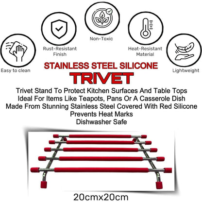 2pack Kitchen Trivet Stand with Anti Slip Base Stainless Steel Trivets for Kitchen Worktops, Hot Pans, Hot Trays & Plates Stand Heatproof Kitchen Accessories Table Mats Placemats (Black (pack of 2))