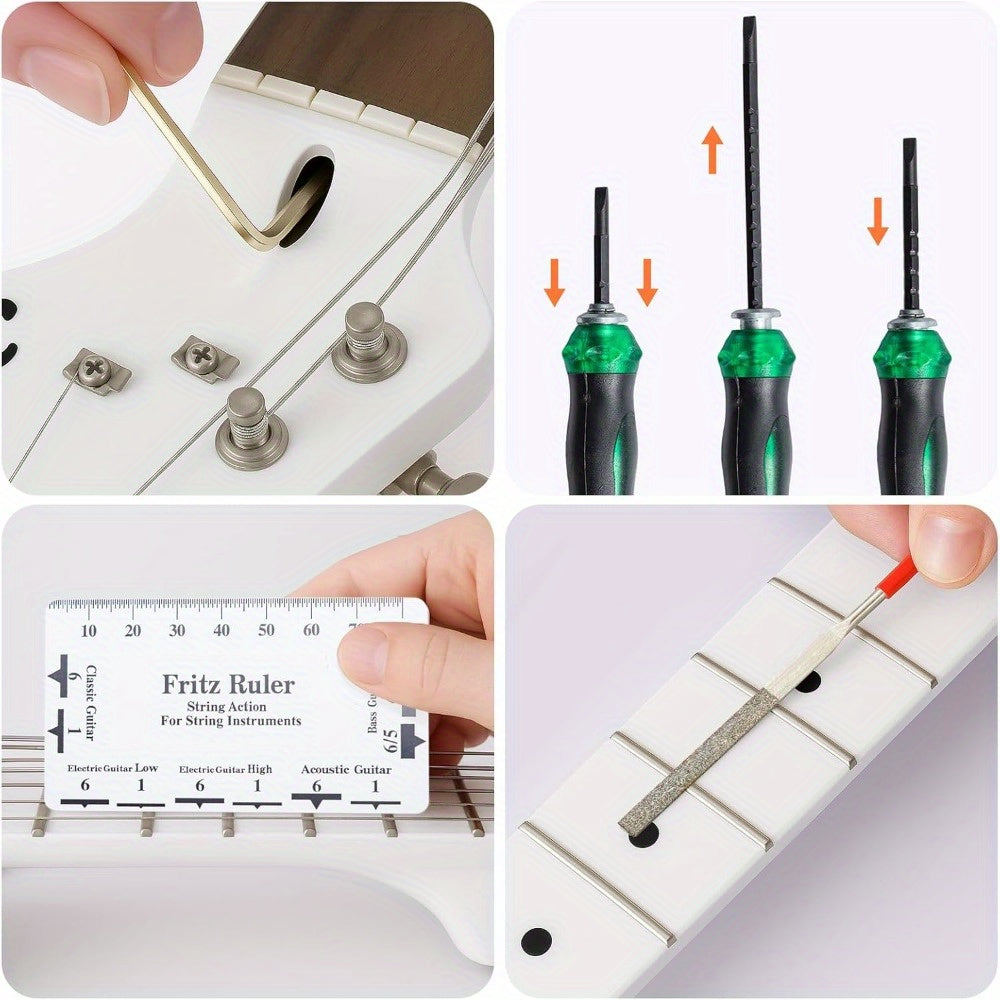 Guitar Maintenance Tools Kit – Guitar Repair & Cleaning Kit with String Winder, Cutter, Fret Files, Screwdriver – Guitar Tool Set for Acoustic, Electric, Bass Guitars for Beginners Musicians