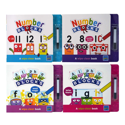 Numberblocks and Alphablocks: Let'S Learn Numbers and Letters 4 Books Wipe-Clean Box Set with pens By Sweet Cherry Publishing - Ages 3-6 - Board Book