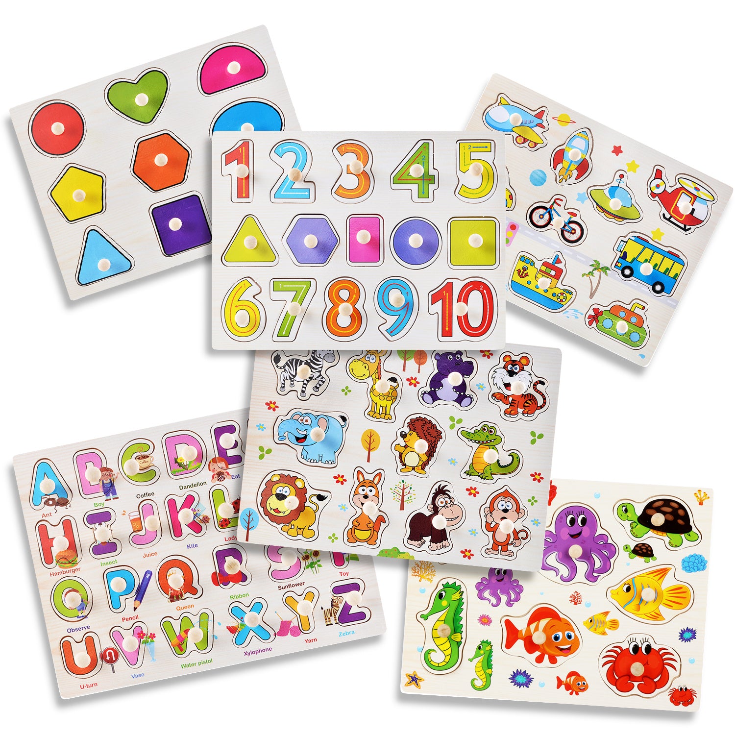 Wooden Toddler Learning Puzzles - 6-Piece Activity Set