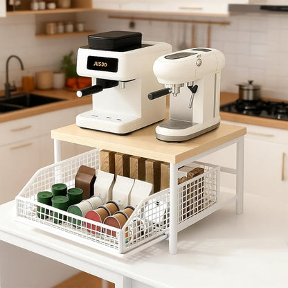 Two-Tier Metal Kitchen Countertop Organiser with Drawers - lifestyle view 13