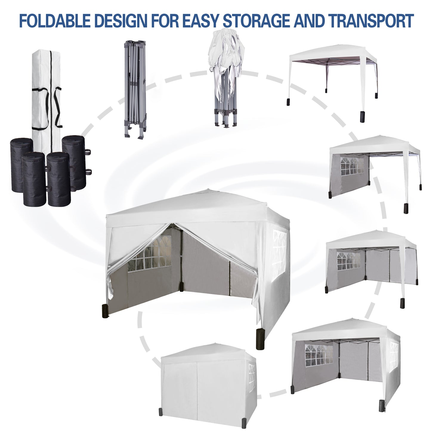 Pop-up Gazebo 3m x 3m with Sides & 4 Weight Bags & Silver Protective Layer Waterproof Marquee Canopy