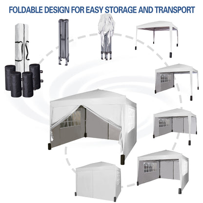 Pop-up Gazebo 3m x 3m with Sides & 4 Weight Bags & Silver Protective Layer Waterproof Marquee Canopy