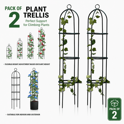 (pack of 2)1.9m Black Metal Garden Plant Obelisk – Durable Cylindrical Support Trellis for Climbing Plants