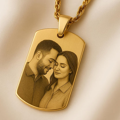 Personalized Men's Minimalist Refined Photo Name Necklace, 18K Gold Plated 304L Stainless Steel, Customizable with Your Desired Image, Unique Gift for Him, Perfect for Birthdays, Father's Day, Christmas, Valentine's Day, and Anniversary Gifts