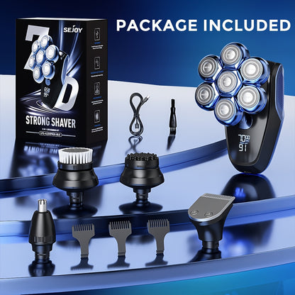 7D Head Shaver for Bald Men – Wet/Dry Waterproof Electric Razor 5-in-1 Grooming Kit with Nose Trimmer, Type-C Rechargeable | ShopVora UK