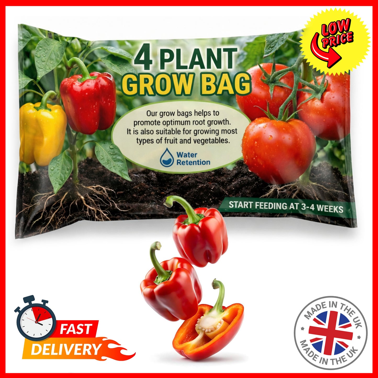 4 Plant Grow Bags With Balanced Nutrients Perfect For Vegetables & Crops Home Garden Soil Compost