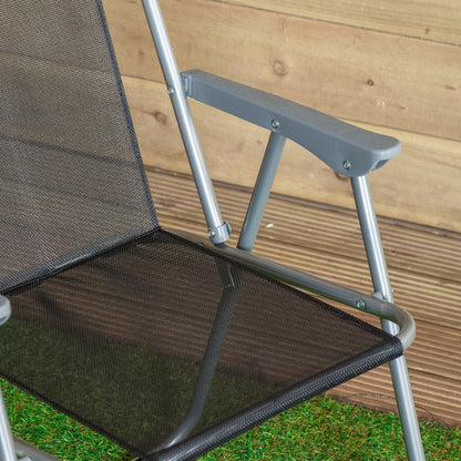 Pack of 2 Foldable Garden Chairs Powder-Coated Grey Metal Frame Black Fabric Seat Lightweight Portable Outdoor Folding Chair