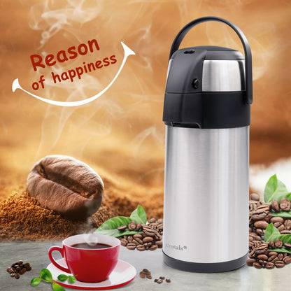 Stainless Steel Insulated Vacuum Airpot Flask with Pump Action, Thermal Carafe for Hot or Cold Drinks