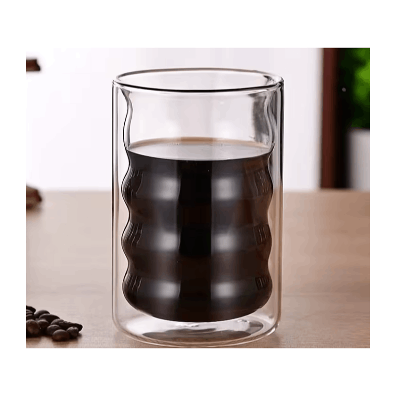 6pcs - 350ml, Latte Mocha, Double-Wall Heat-Resistant Glass Cappuccino, Latte, Tea, Coffee, Milk, Juice, Beer, Dual-Layer No-Handle Glass Cup with Built-In Spiral Lid, Perfect for Hot Beverages, Beverage Glassware, Sophisticated Drinkware, Heatresistant G