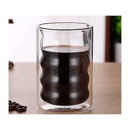 6pcs - 350ml, Latte Mocha, Double-Wall Heat-Resistant Glass Cappuccino, Latte, Tea, Coffee, Milk, Juice, Beer, Dual-Layer No-Handle Glass Cup with Built-In Spiral Lid, Perfect for Hot Beverages, Beverage Glassware, Sophisticated Drinkware, Heatresistant G