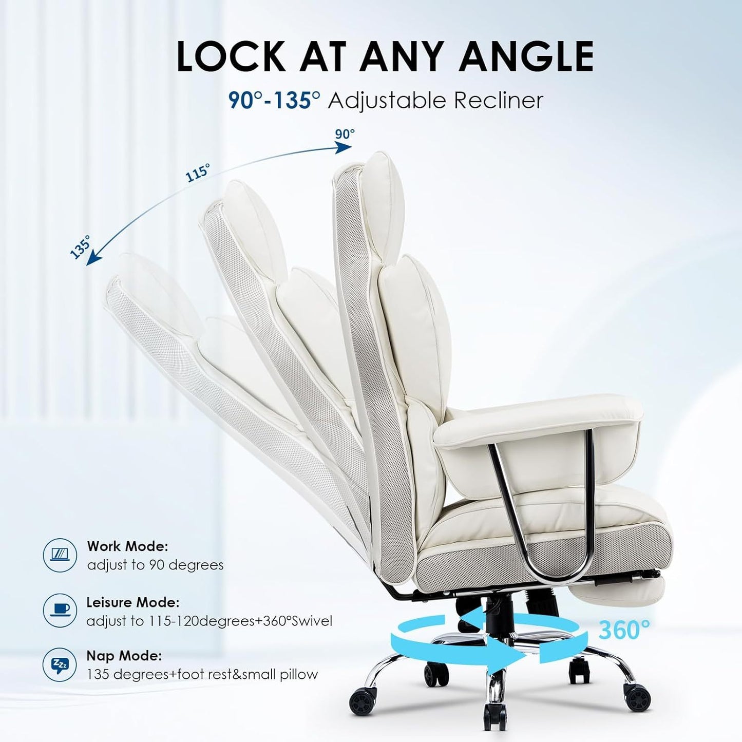 GartistGo Executive Office Chair Desk Chair, PU Computer Recliner, Ergonomic Office Chair with Footrest, Heavy Duty Leather Office Chairs for Home Office, High Back Swivel Chair