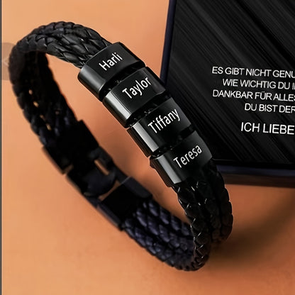 [Customized] Custom Men'S Braided 304 304 Stainless Steel Bracelet, Personalized Engraving 1-7 Names Bracelet, Gift for Dad, Grandpa, Uncle, Husband, Son, Father'S Day
