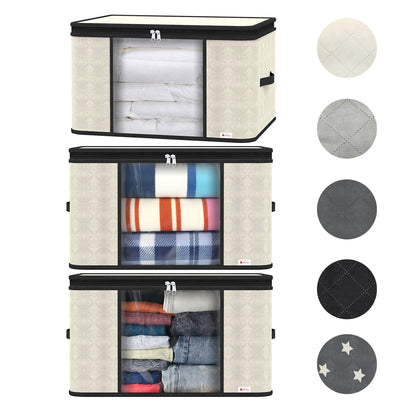 Vinsani 3pcs Deluxe Clothes Storage Bags Organizer Large Capacity Double Zipper, Moisture-Proof Big Clear Windows Perfect Space for Clothes, Beddings, Blankets and Duvet