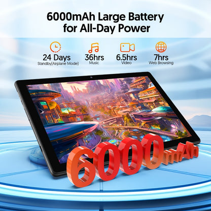 Android 15 Tablet 12GB RAM 64GB ROM 1TB Expandable Quad-Core 6000mAh - 10 Inch WiFi Tablet with Case or Keyboard Set Option Black