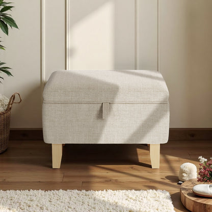 Linen Padded Storage Stool Ottoman Storage Box Footstool Living Room Bedroom Hallway Shoe Stool Footrest