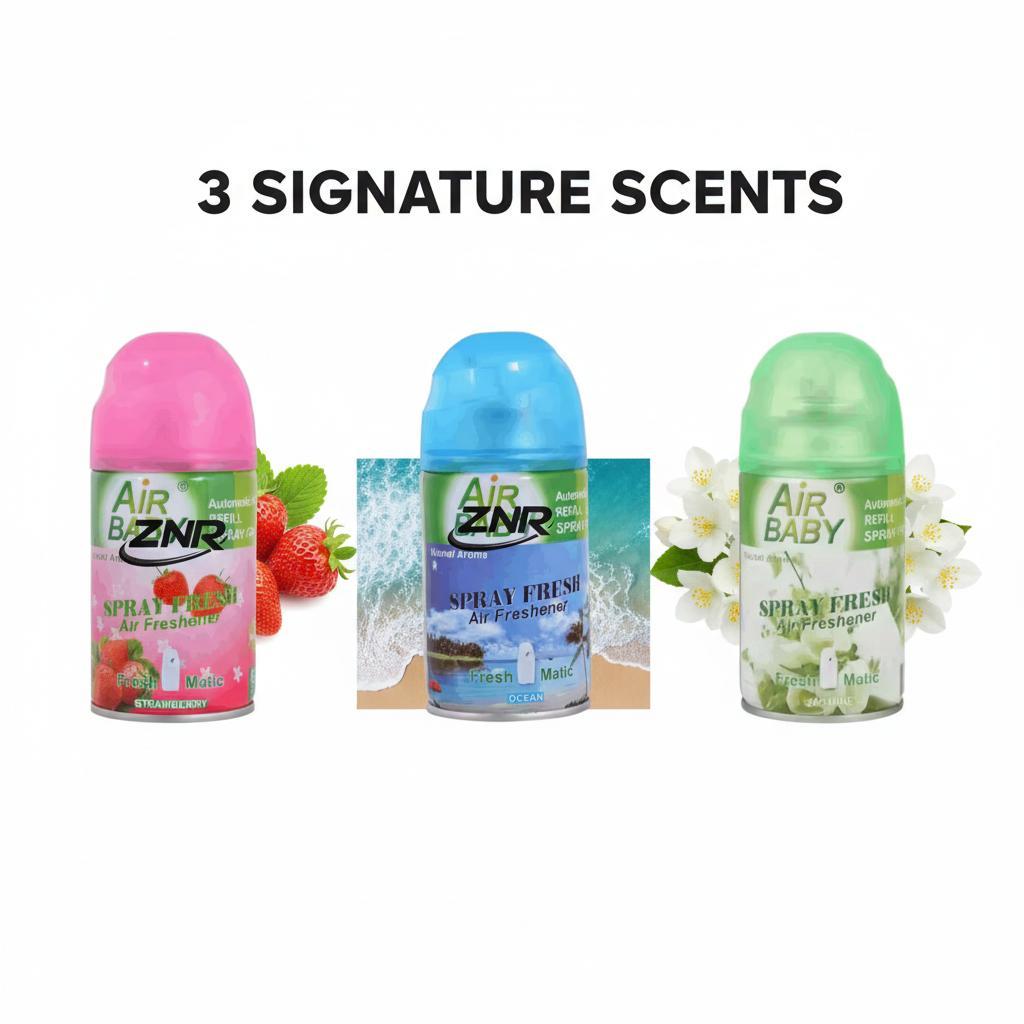Automatic Air Freshener Spray Dispenser with 3 Fragrance Refills – Wall Mounted or Free Standing, White, Ideal for Home, Office & Bathroom