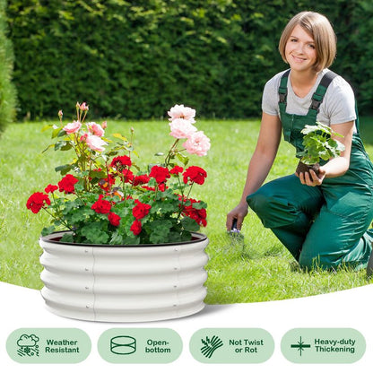 Galvanized Raised Garden Bed, Round Metal Planter Box with Open-Bottom Design, Heavy-Duty Steel Outdoor Flower Bed for Vegetables, Herbs, and Succulents, Easy Installation