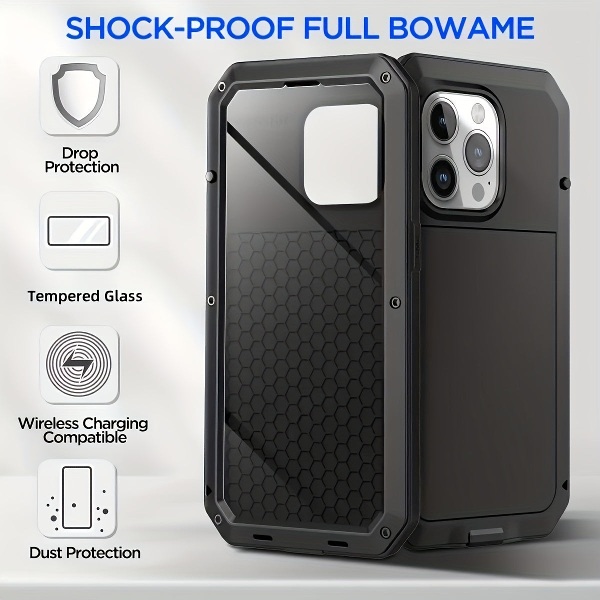 Durable Shockproof Phone Case for iPhone 17 Air 16 15 Pro Max Plus with 360 Degree Dustproof Protective Cover and Built In Glass Screen Protector Mobile Phone Case