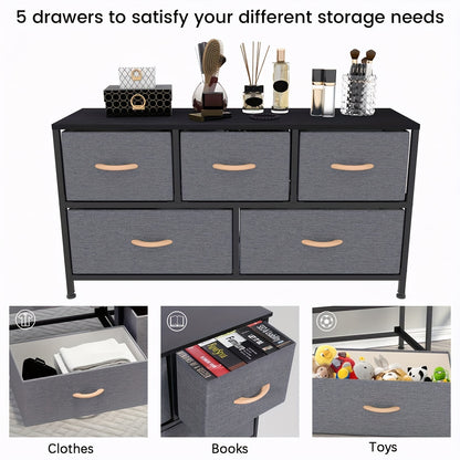 Chic Dark Gray 5-Drawer Storage Cabinet with Wood Panels & Metal Frame - Perfect for Bedroom & Living Room Organization, Storage Drawer Units